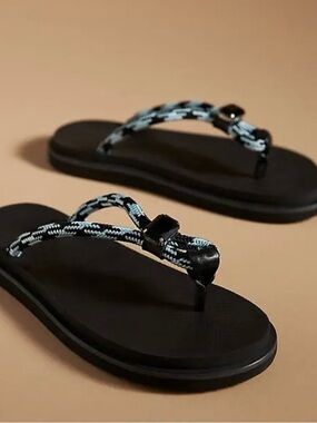 Inuikii Black Sandals with Light Blue-Accent Braided Straps